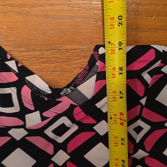 LIZ CLAIBORNE WOMENS BLACK & PINK SYMMETRICAL SMALL CAP SLEEVES DRESS SIZE LARGE - Picture 7 of 11